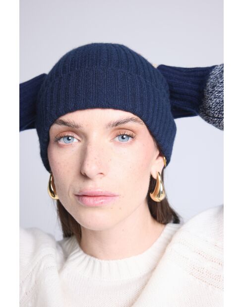 Bonnet en cachemire unisexe bleu marine