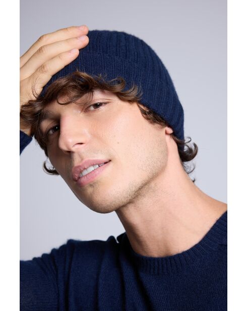 Bonnet en cachemire unisexe bleu marine