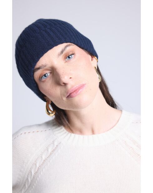 Bonnet en cachemire unisexe bleu marine