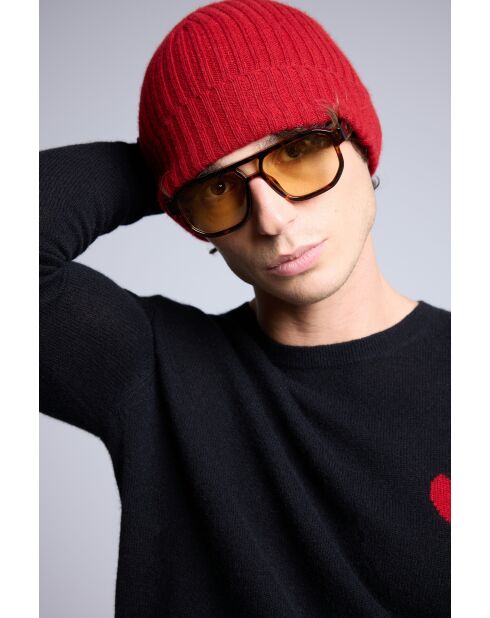 Bonnet en cachemire unisexe rouge bordeaux