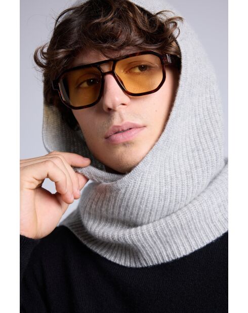 Hellgrauer Unisex-Kaschmirschal mit Sturmhaube