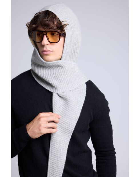 Hellgrauer Unisex-Kaschmirschal mit Sturmhaube