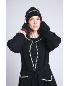 Bonnet en cachemire unisexe à surpiqûres noir blanc