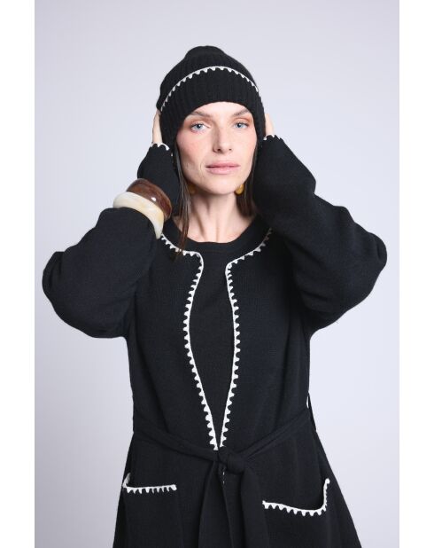 Bonnet en cachemire unisexe à surpiqûres noir blanc