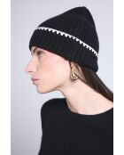 Bonnet en cachemire unisexe à surpiqûres noir blanc