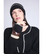 Bonnet en cachemire unisexe à surpiqûres noir blanc