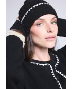 Bonnet en cachemire unisexe à surpiqûres noir blanc