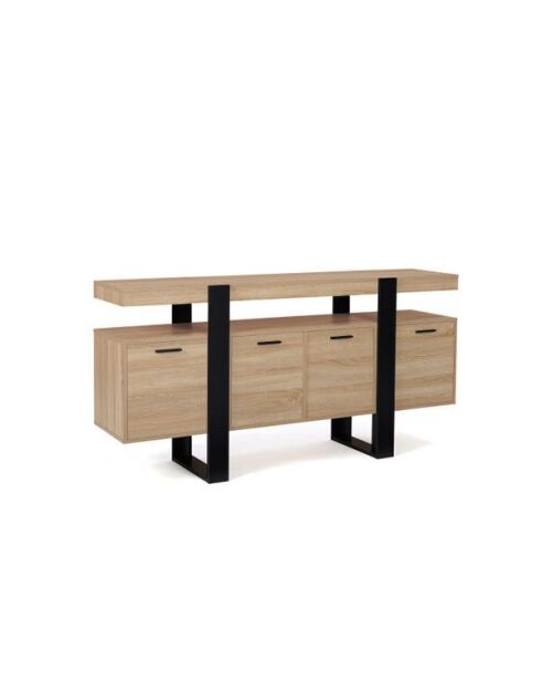 Buffet Brixton 4 portes bois/noir - 160x40x80 cm
