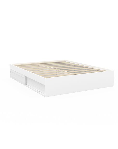 Cadre de lit Orem blanc avec sommier et rangements intégrés - 140x190 cm
