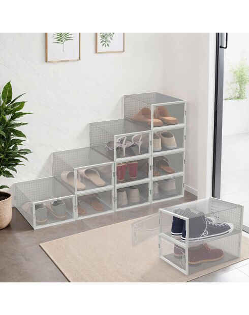 Cajas de almacenamiento de zapatos transparentes y apilables, juego de 12