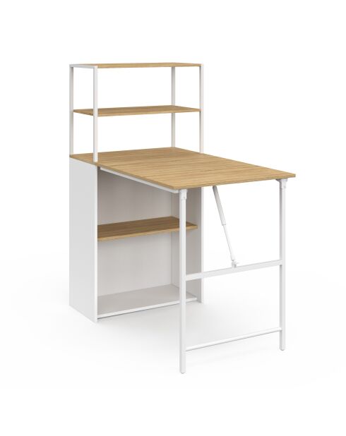 Librería plegable 2 en 1 Raya blanca y madera - 103,5 x 60 x 120 cm