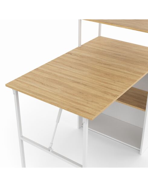 Librería plegable 2 en 1 Raya blanca y madera - 103,5 x 60 x 120 cm