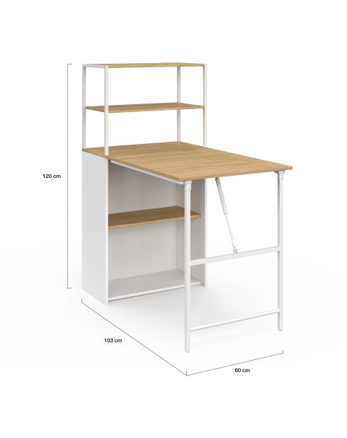 Librería plegable 2 en 1 Raya blanca y madera - 103,5 x 60 x 120 cm