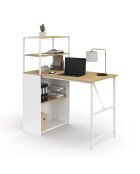Librería plegable 2 en 1 Raya blanca y madera - 103,5 x 60 x 120 cm