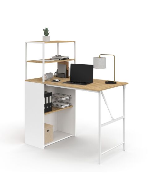 Librería plegable 2 en 1 Raya blanca y madera - 103,5 x 60 x 120 cm