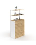 Librería plegable 2 en 1 Raya blanca y madera - 103,5 x 60 x 120 cm