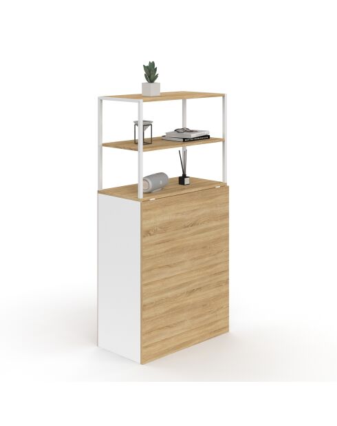 Librería plegable 2 en 1 Raya blanca y madera - 103,5 x 60 x 120 cm