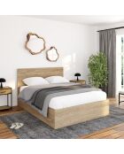 Lit coffre Sicilia avec sommier et tête de lit effet bois 140x190 cm