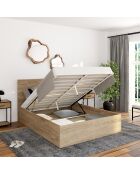 Lit coffre Sicilia avec sommier et tête de lit effet bois 140x190 cm