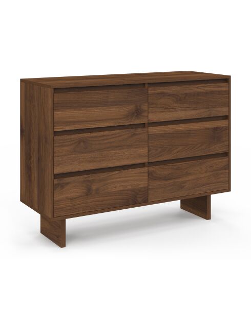 Commode Yumi 6 tiroirs en bois effet noyer - 108x40x80 cm