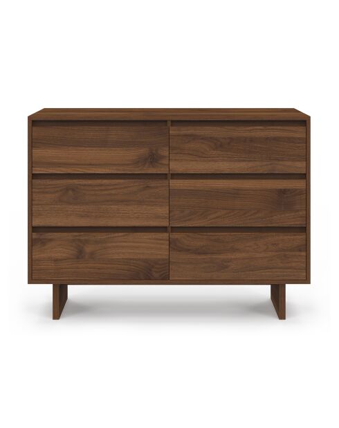 Commode Yumi 6 tiroirs en bois effet noyer - 108x40x80 cm