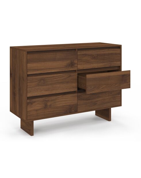 Commode Yumi 6 tiroirs en bois effet noyer - 108x40x80 cm