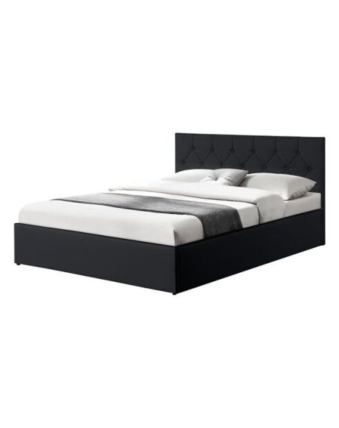Lit coffre Hanna en PVC noir avec sommier 160x200 cm