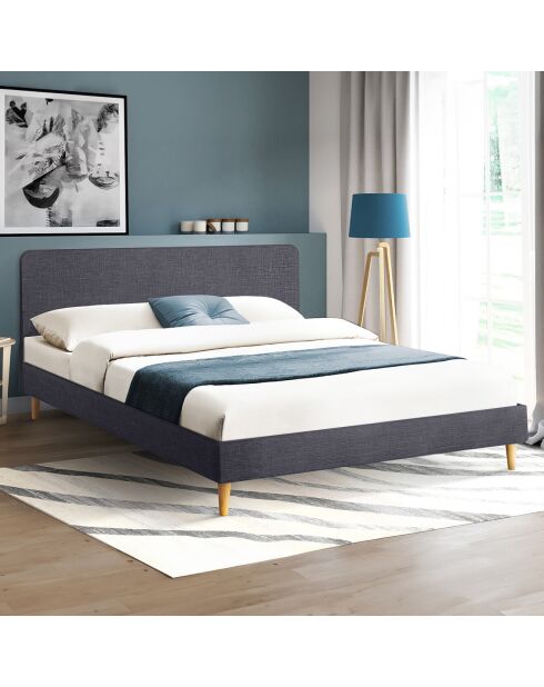 Lit Evy en tissu gris et pieds bois 160x200 cm