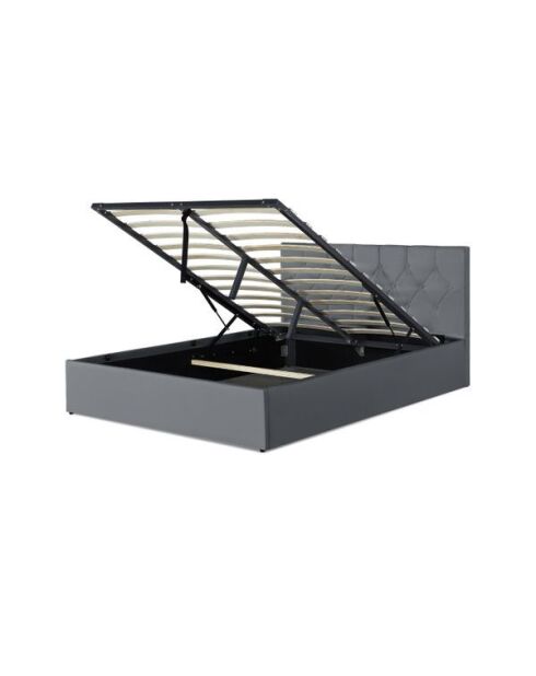 Lit coffre Hanna en PVC gris avec sommier 160x200 cm