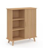 Buffet Faustine 3 étagères et 1 placard effet lattes bois/blanc - 70x30x81 cm