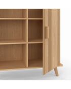 Buffet Faustine 3 étagères et 1 placard effet lattes bois/blanc - 70x30x81 cm