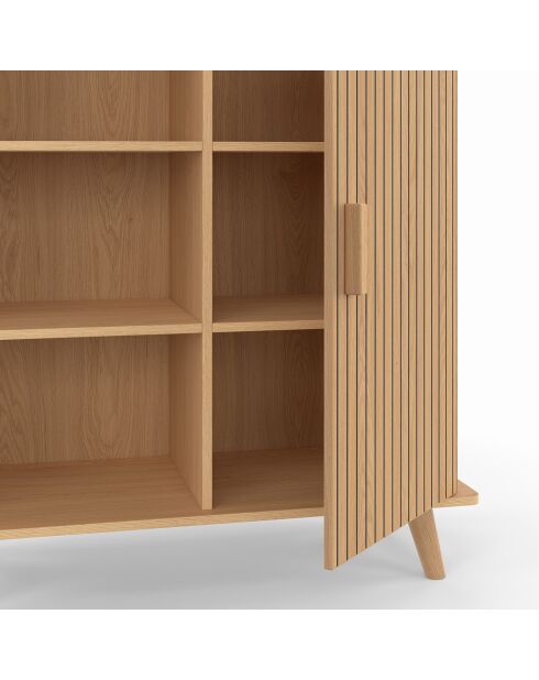 Buffet Faustine 3 étagères et 1 placard effet lattes bois/blanc - 70x30x81 cm