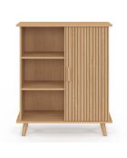 Buffet Faustine 3 étagères et 1 placard effet lattes bois/blanc - 70x30x81 cm