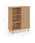 Buffet Faustine 3 étagères et 1 placard effet lattes bois/blanc - 70x30x81 cm