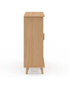 Buffet Faustine 3 étagères et 1 placard effet lattes bois/blanc - 70x30x81 cm