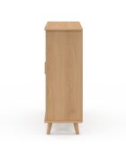 Buffet Faustine 3 étagères et 1 placard effet lattes bois/blanc - 70x30x81 cm