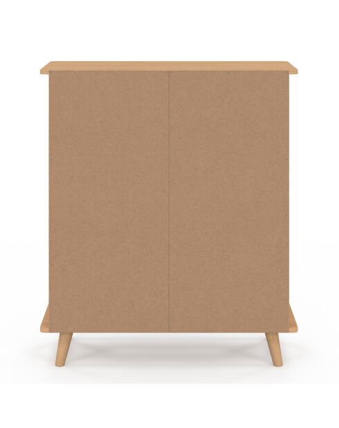 Buffet Faustine 3 étagères et 1 placard effet lattes bois/blanc - 70x30x81 cm