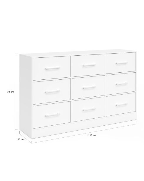 Cassettiera bianca a 9 cassetti Uma - 113x30x70 cm