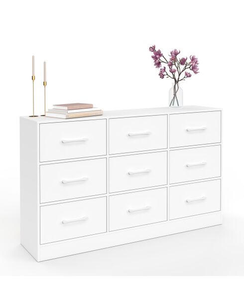 Cassettiera bianca a 9 cassetti Uma - 113x30x70 cm