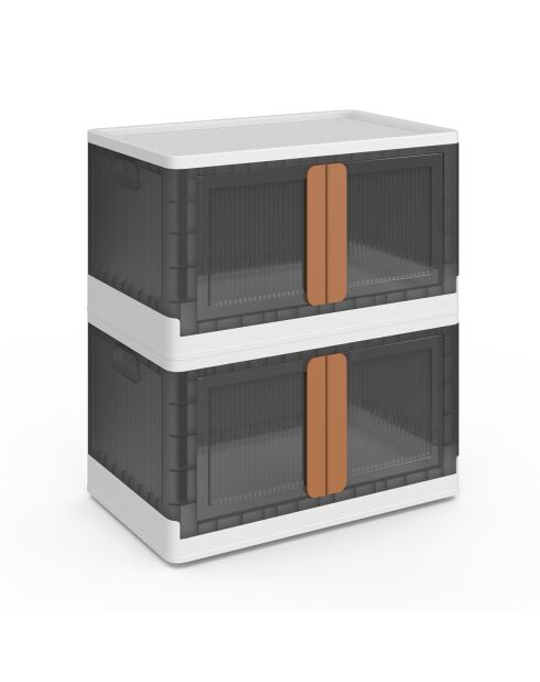 2 Boîtes de rangement empilables blanc/gris 72L - 64x40x37 cm