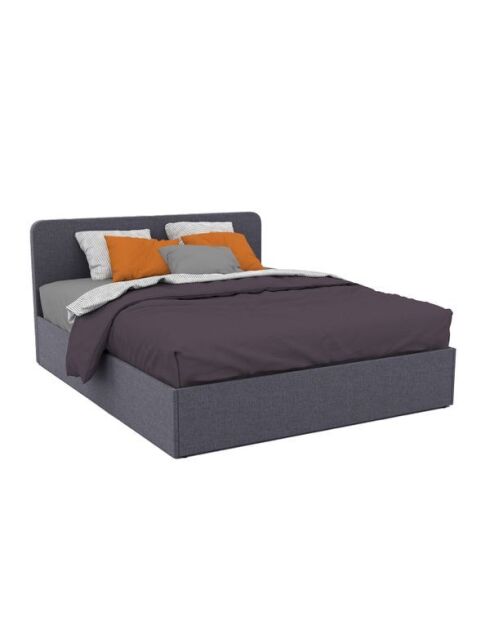 Lit coffre Louise en tissu gris avec sommier et tête de lit arrondie 160x200 cm