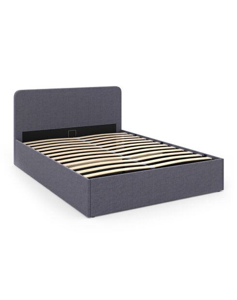 Louise Truhenbett aus grauem Stoff mit Boxspringbett und abgerundetem Kopfteil 160x200cm