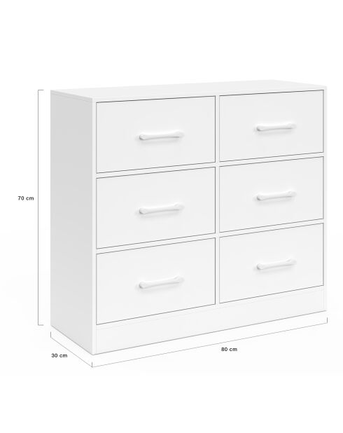 Commode Uma 6 tiroirs blanche - 80x30x70 cm