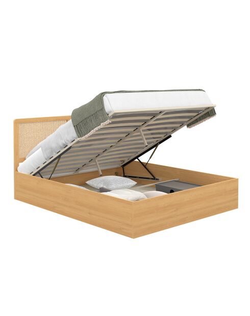 Lit coffre Eve cannage bois - 140x190 cm