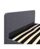 Cassettiera Louise in tessuto grigio con base a molle e testiera arrotondata 140x190cm