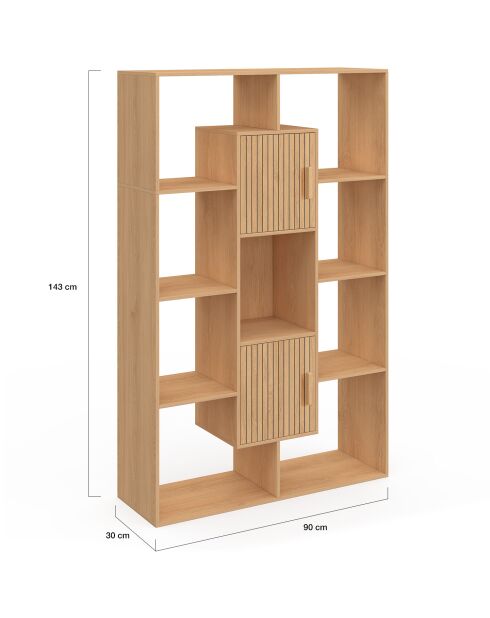 Bibliothèque Faustine 11 compartiments bois - 90x30x143 cm