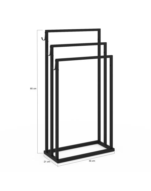 Portatovaglioli in metallo nero a 3 ripiani - 45x21x85 cm