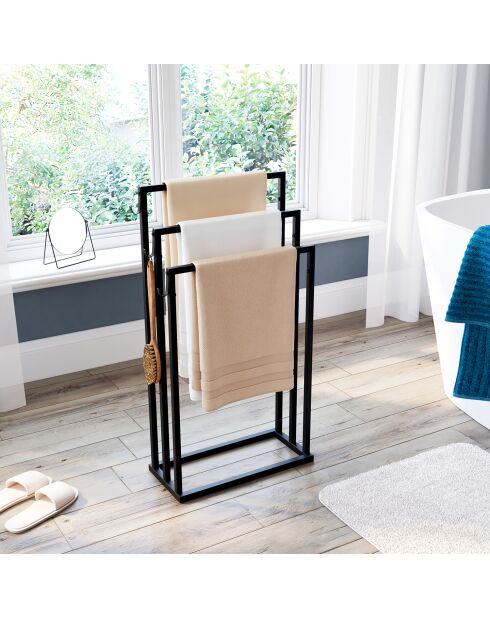 Portatovaglioli in metallo nero a 3 ripiani - 45x21x85 cm