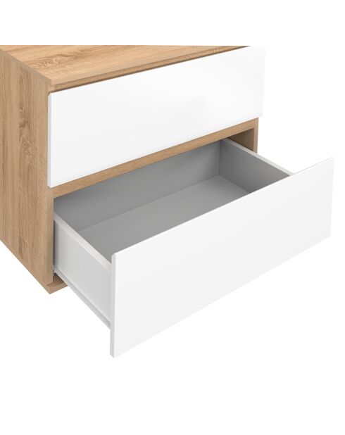 Mobile lavabo sospeso Tom 2 cassetti bianco/legno - 60x45x60 cm