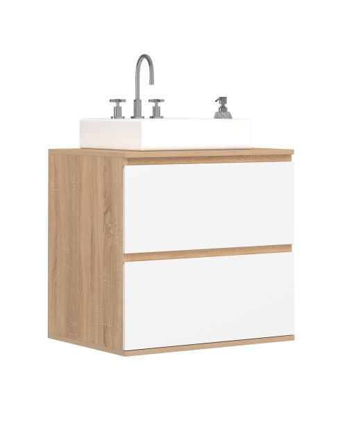 Mobile lavabo sospeso Tom 2 cassetti bianco/legno - 60x45x60 cm